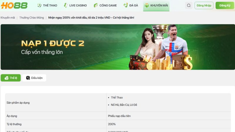 Thưởng nạp HO88 – Nhận 100%, 150%, 200% cho mọi người chơi